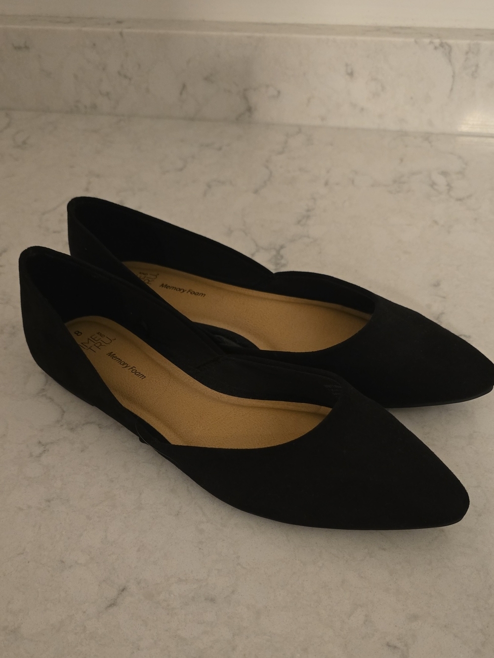 Time and Tru Black Pointed Toe Memory Foam Flats